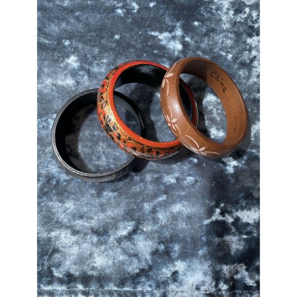 Artsy Bangle Bracelet Bundle Wood Jewelry Lot Boho Hippie Gypsy - Picture 5 of 8